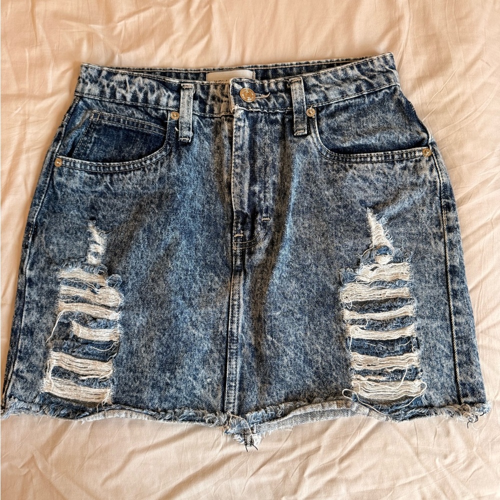 3 x $30 Blue Distressed Denim Mini Skirt